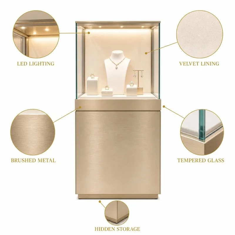 custom.Custom Luxury Jewelry Countertop Display with Tempered Glass and LED Lighting Shopping Malls