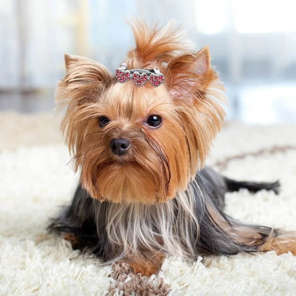 

3Pcs Heart Dog Hair Clips Rhinestone Inlaid Puppy Hairpin Lightweight Decorative Pet Barrettes Mini Pet Hairpins