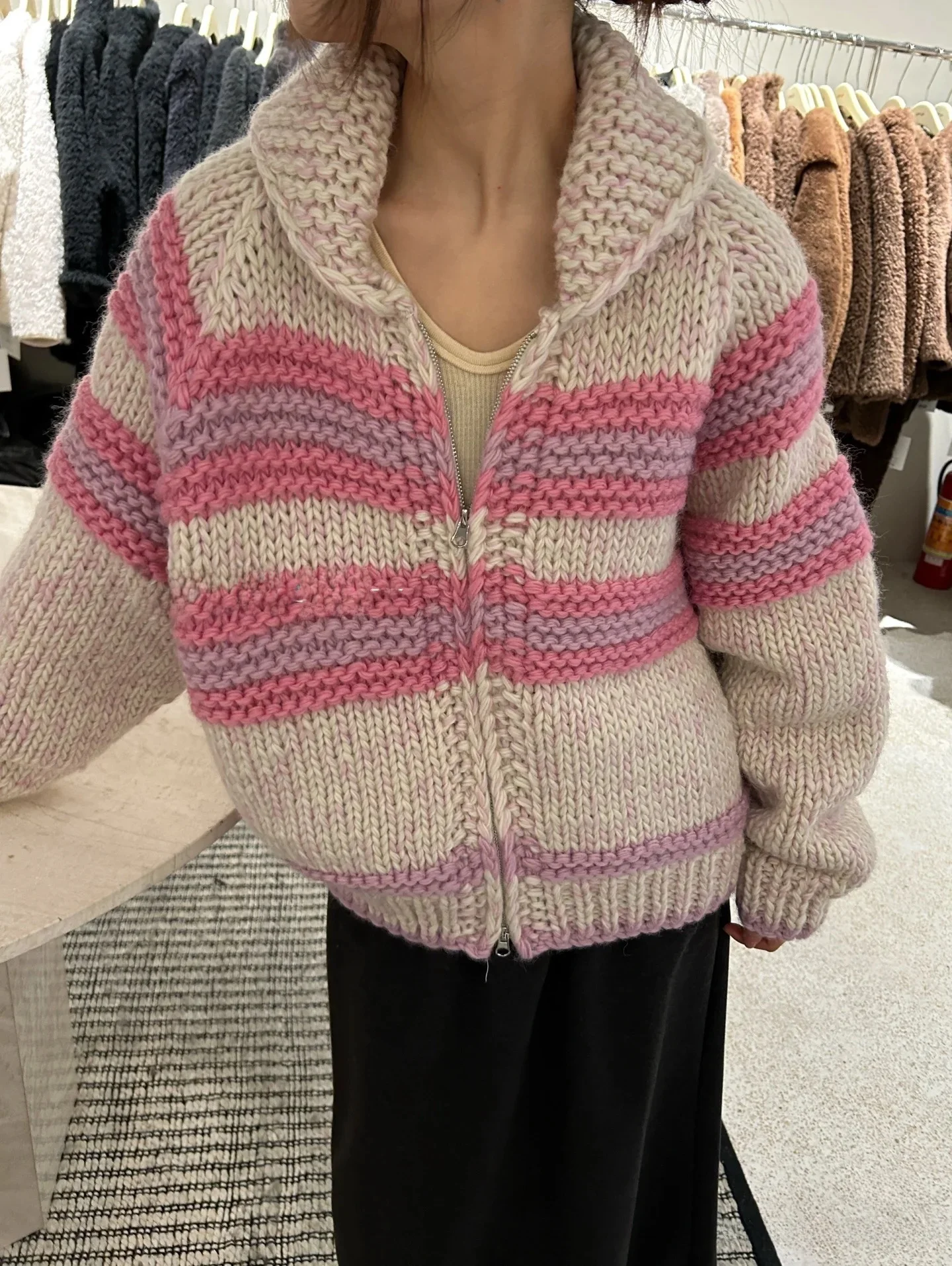 Korean Sle Loose Knitted Open Cardigan Autumn Winter New Arrival South North Return Line Chunky Needle Sweater for Women