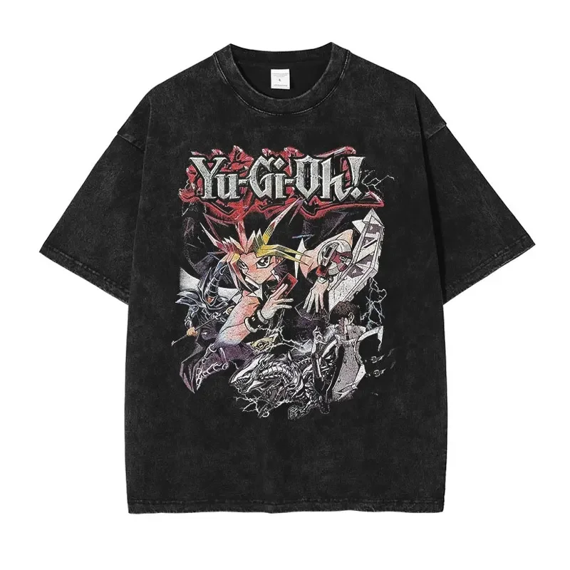 Yu Gi Oh Yugi Muto Anime Print T Shirt Retro Vintage Washed Oversized Cotton Tee Men Manga Streetwear Casual Short Sleeve Tops