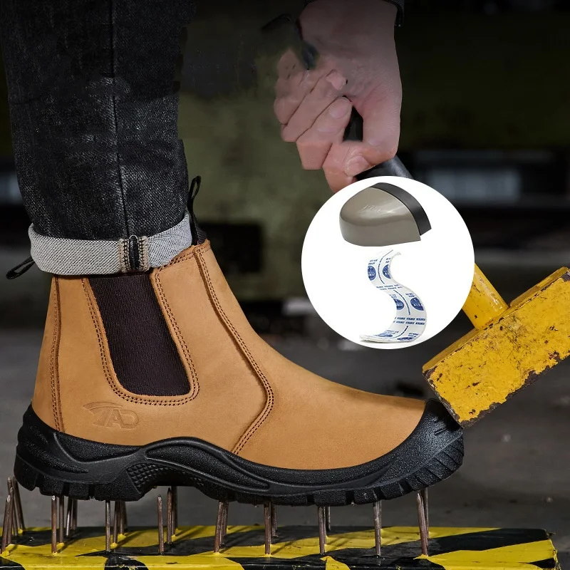 men fashion steel toe covers working safety boots cow leather security shoes worker safe ankle chelsea botas protective footwear
