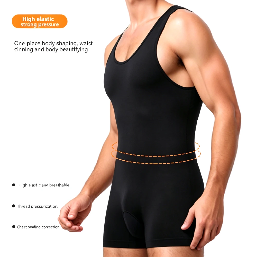 1PCS Men's Sleeveless Full Body Shaper Seamless Compression Bodysuit, Tummy Control Slimming Fajas Underwear for Fitness Workout
