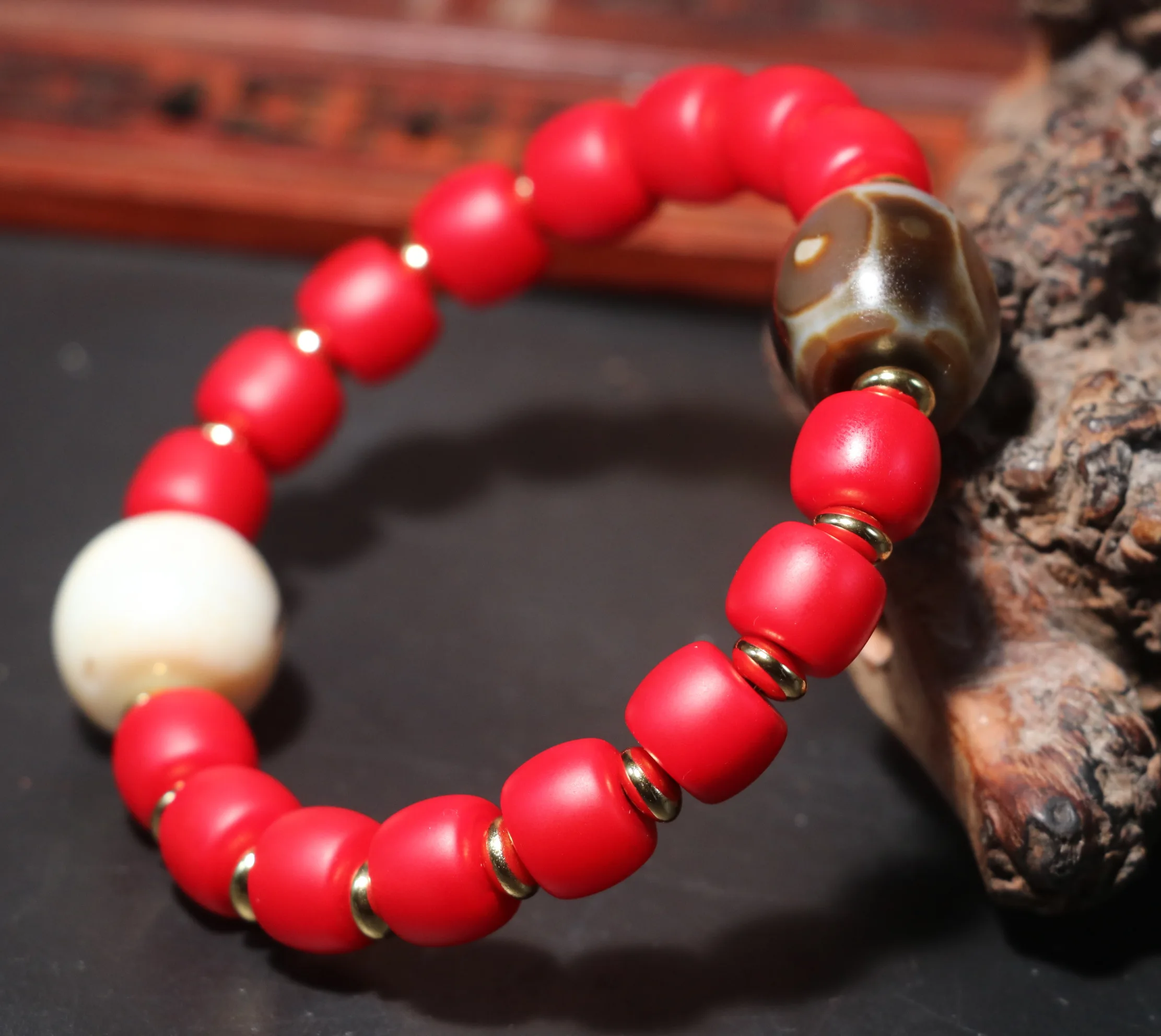 

Energy Tibetan Agate 3 Eyed Wisdom dZi Bead Colored Glaze Beaded Bracelet Amulet LKbrother Talisman UPS1216AQs