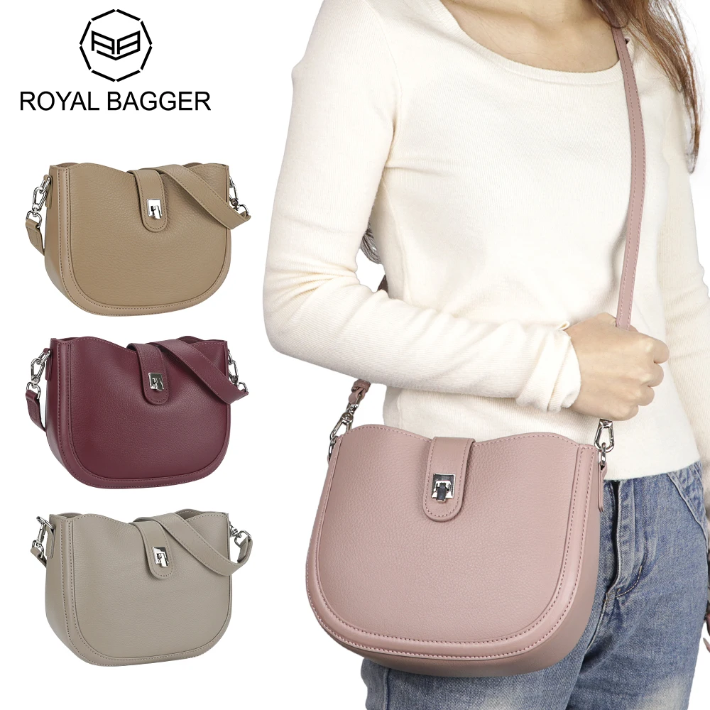 Royal Bagger Genuine Leather Shoulder Crossbody Bags Fashion Casual Satchel Purses Large Capacity Commuting Bucket Bag 2853