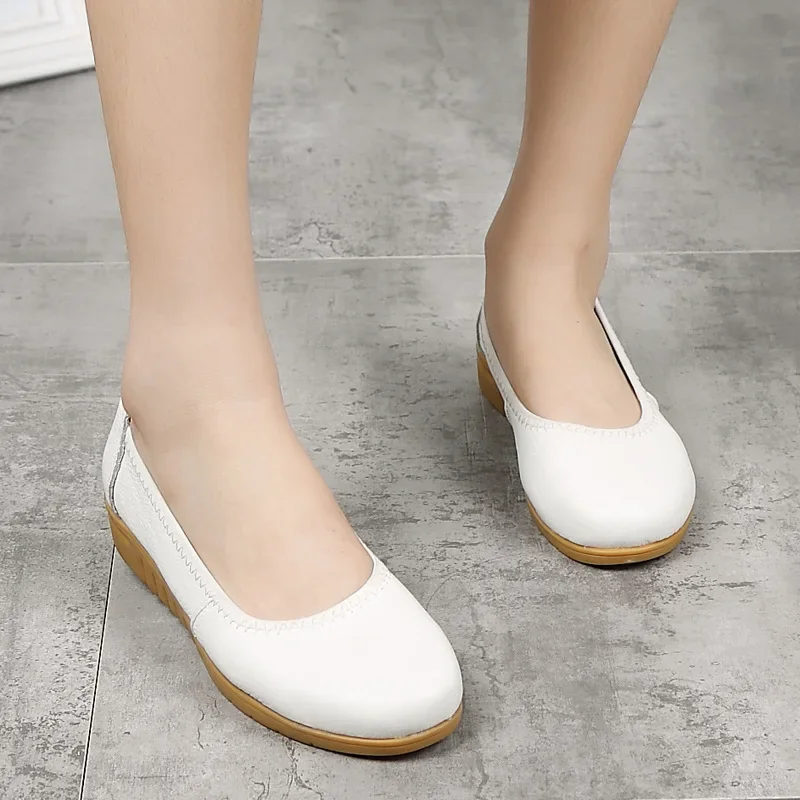 Shoe for Women Soft Leather Black Shoes Flat Shoes Thick Sole Flat Shoes Professional Shoes Work Shoes Women\'s Mother Shoes