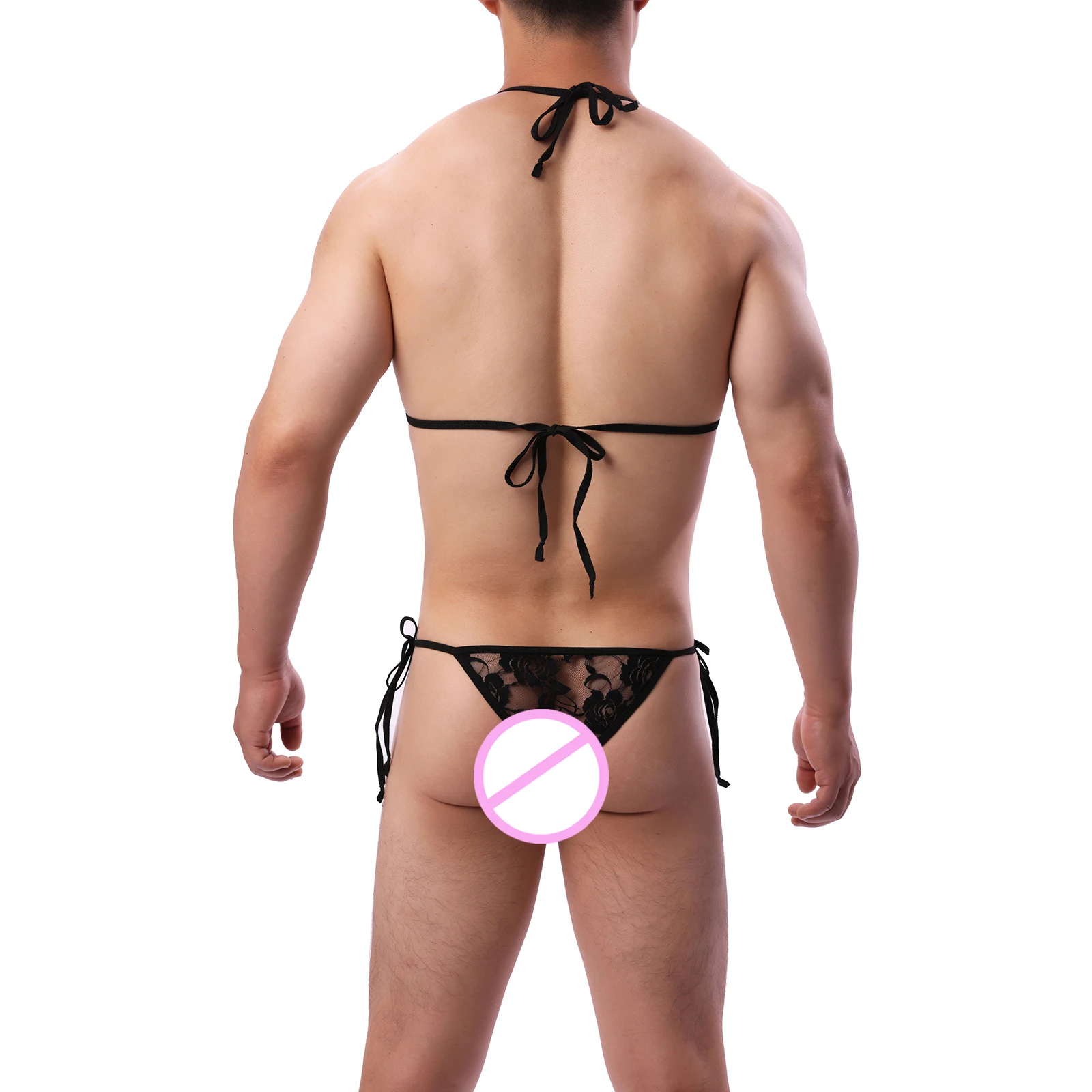 Sexy Hollow Lace Adjustable Bra Thong Sides Open See-Through Transparent Hot Sex Panties Bdsm Fetish Sissy Erotic Gay Lingerie view 6