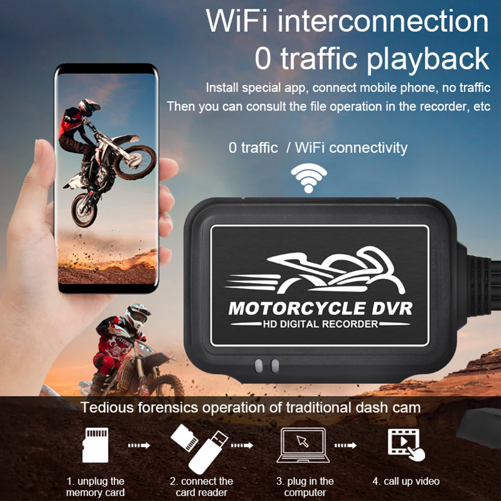 Motorcycle Camera Removable WiFi Waterproof 120 Degree Loop Recording APP Playback Memory Card Camcorder Recorder