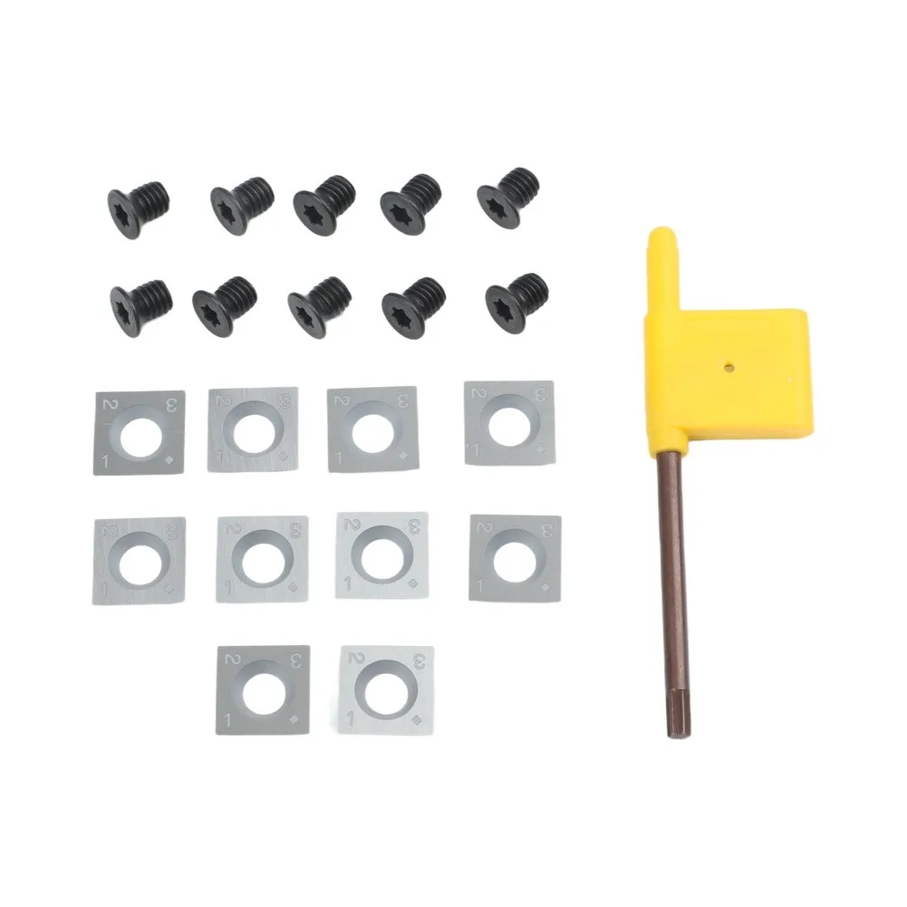 

10pcs 14mm Carbide Square Inserts with Screws and Wrench for Lathe Turning Tools Suitable for Wood Particleboard Plywood MDF