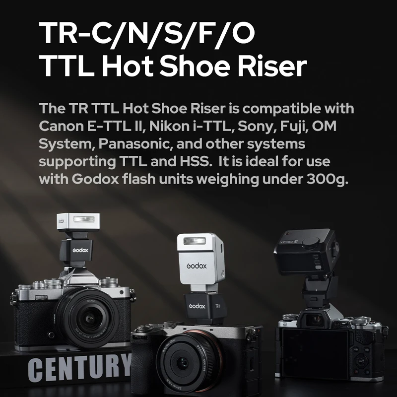 Godox TR C/N/F/S/O TTL Hot Shoe Riser متوافق مع Canon E-TTL II وNikon i-TTL ونظام Sony Fuji OM وأنظمة Panasonic TTL #6