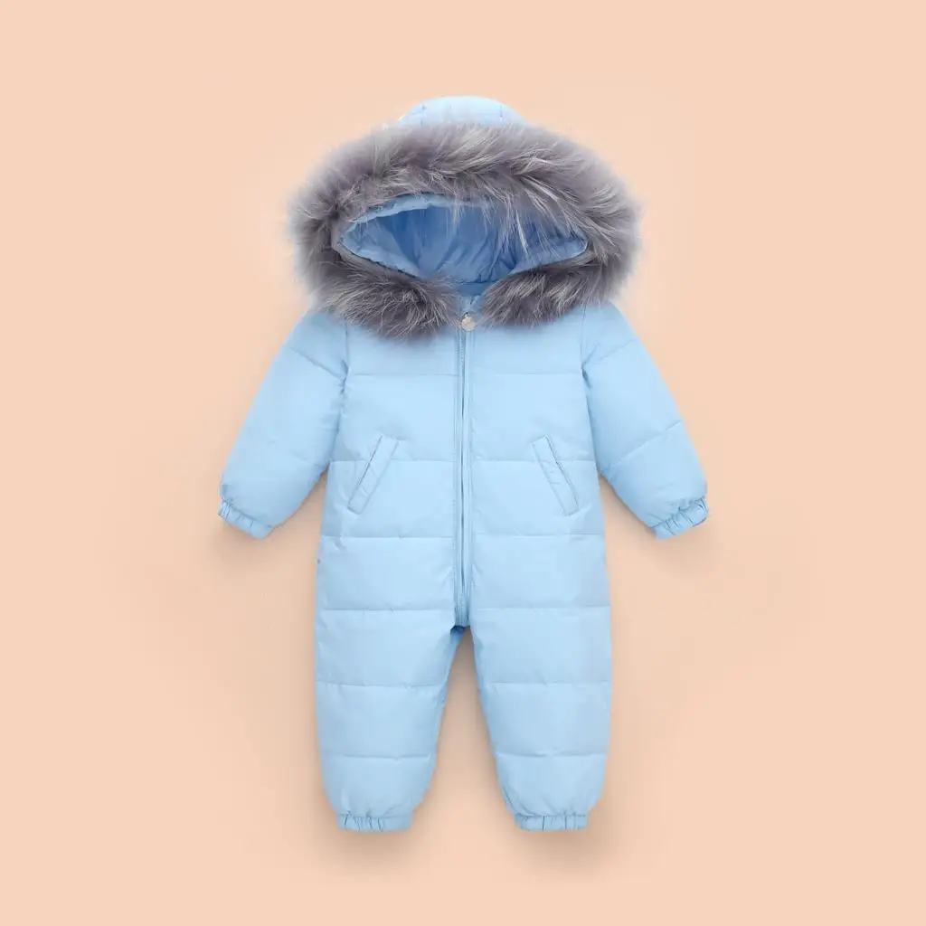 UNIFEMEN 2024 Kids Baby Winter Jumpsuit Real Raccoon Fur Baby Girl Snowsuit Toddler Boy Winter Romper Infant Boys Overalls