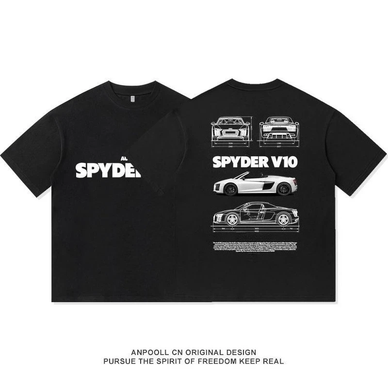 

R8 Sports Car Club Modified Culture RS High Performance Printed Short Sleeve Cotton T-Shirt Men's and Women's Cotton Casual Top