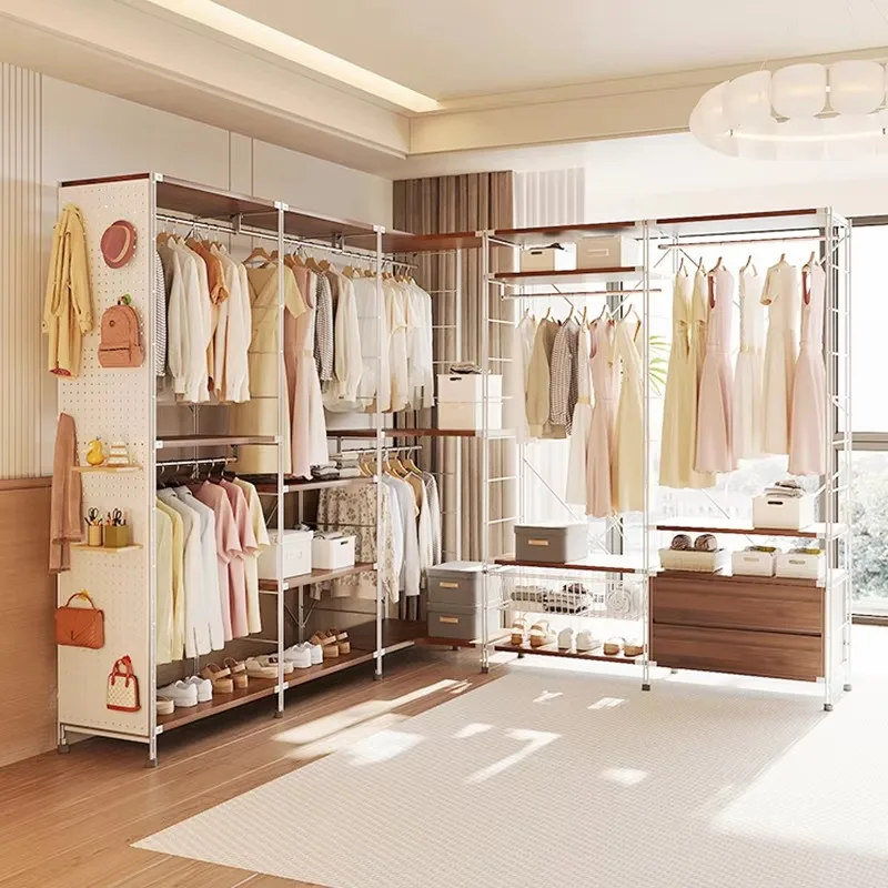 [51cm widened version] Japanese wardrobe assembly rack, floor-to-ceiling steel hanger, coat rack with drawers