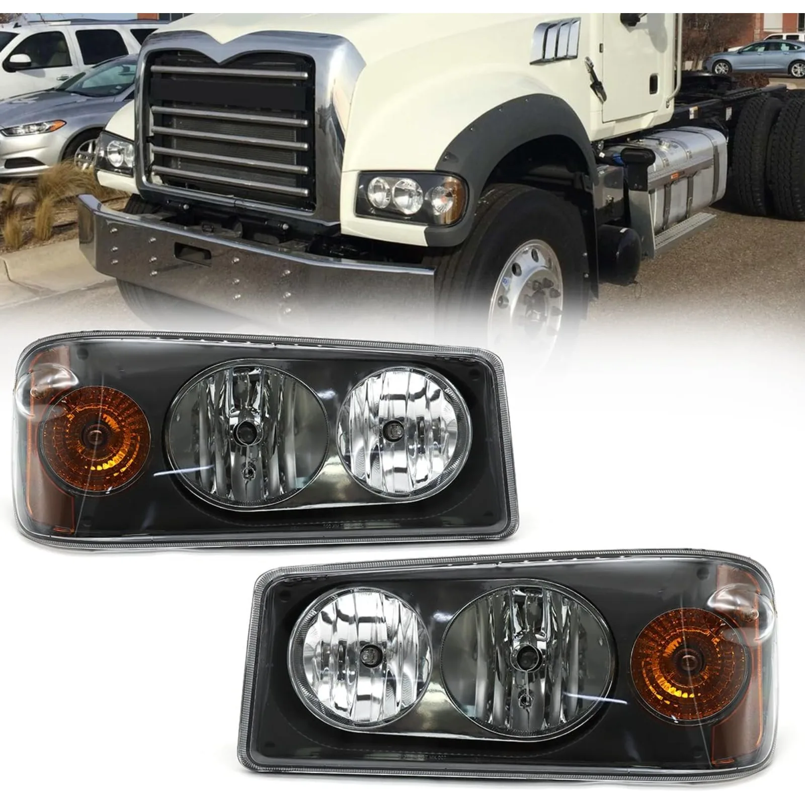 US  Headlight Assembly Fit for Mack Granite GU713, A Pair of Headlight Assemblies Both Sides Compatible with Select Mack Model