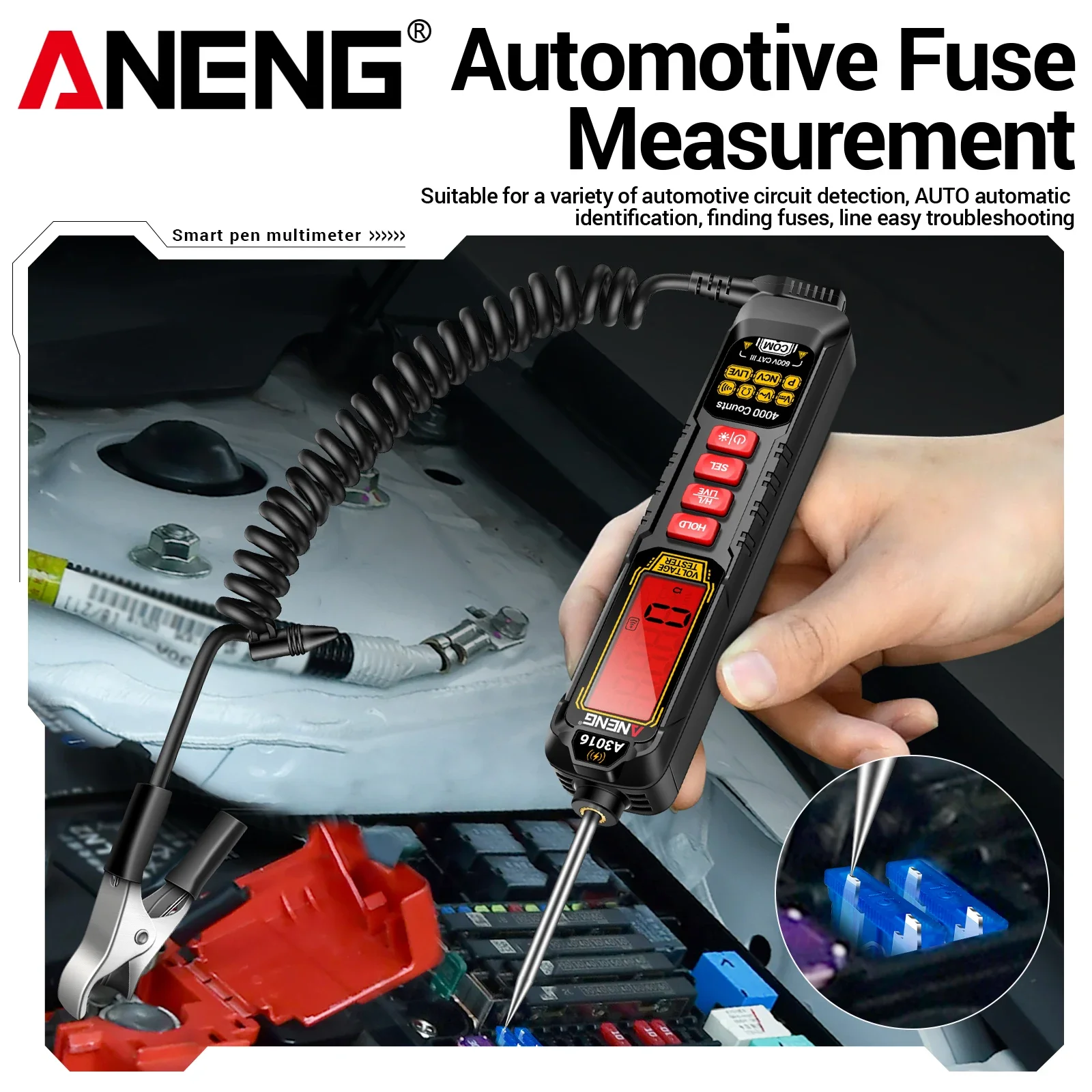 ANENG A3016 Digital Multimeter Pen 4000 Counts 600V AC/DC Voltage NCV Live Wire Tester Phase Sequence Detector with Flashlight