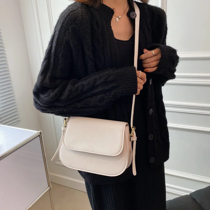 2022 New Trend New Simple Women\'s Fashion Handbags Retro Solid Color PU Leather Shoulder Underarm Bag Casual Women Handbags