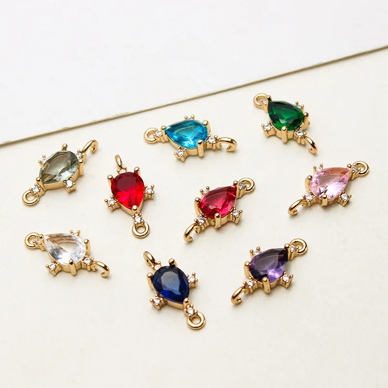 1pcs Diy Accessories Copper Micro-set Zircon Crystal Small Water Droplet Double Ring Pendant Earrings Material Handmade Charms