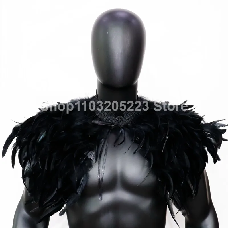 Medieval Men's Cosplay Gothic Raven Black Feather Cape Cape Cape Suitable for Halloween Costume Party Supplies