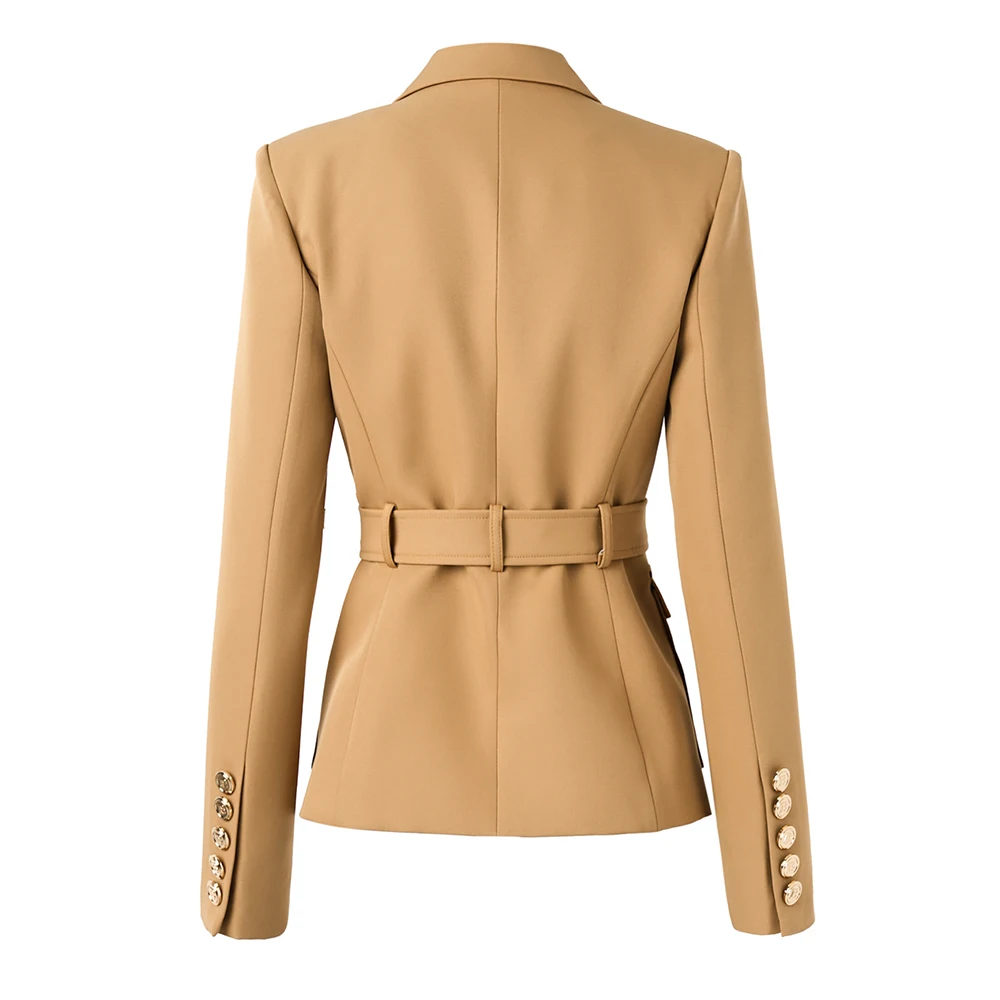 New Color Classic Style Pocket Design Women Bodycon Khaki Quality Blazer with Belt Lady Jackets