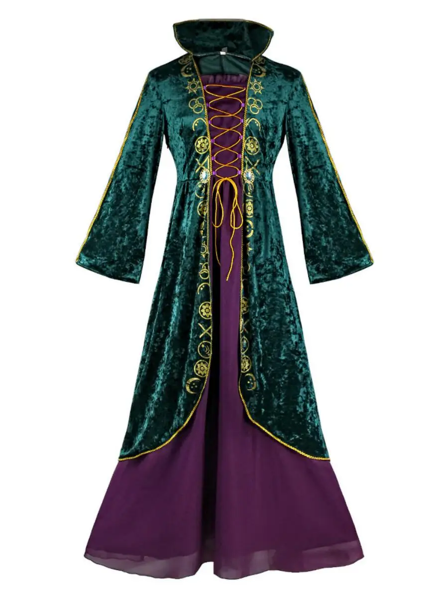 ชุดคอสเพลย์แม่มดวิลลี่เฟรด ดร. ยุคกลาง สำหรับการแสดงบนเวที ชุดแฟนซีผู้หญิงสำหรับวันฮาโลวีน ผ้าฝ้าย สมจริงตามยุค
