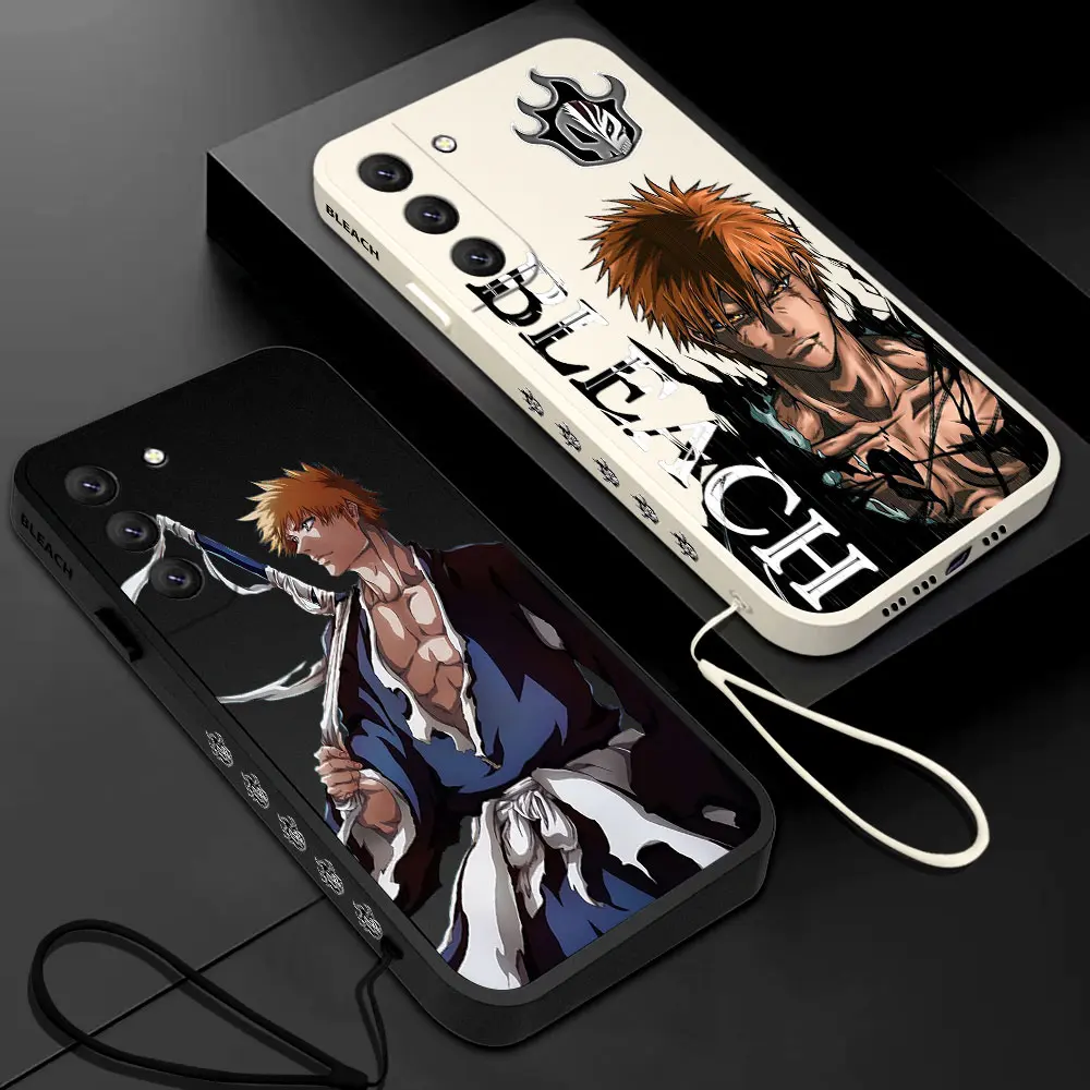 Anime Bleach Ichigo Phone Case For Samsung Galaxy S24 S23 S22 S21 S20 Ultra Plus FE S10 4G S9 Note 20 10 Plus With Lanyard Cover