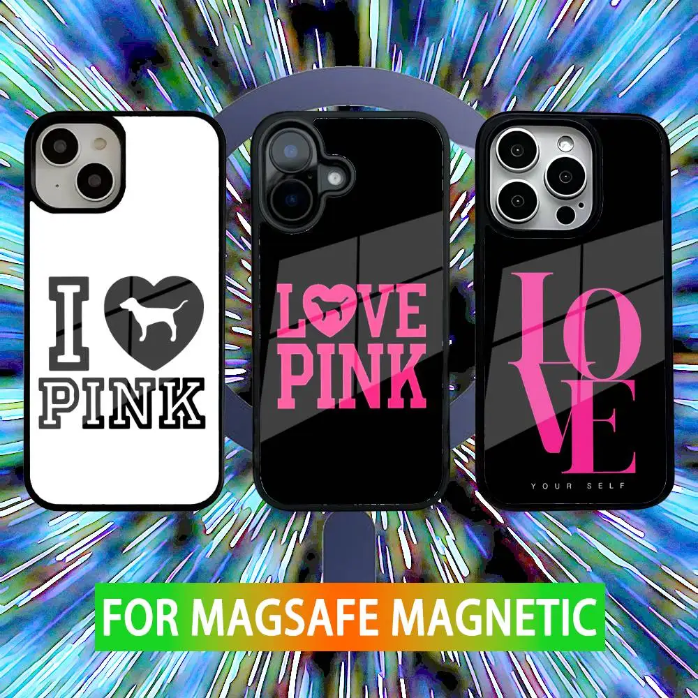 

LOVE PINK Pink Slogan Phone Case For iPhone 16,15,14,13,12,11,Pro,Max,Plus,Mini,SE New Magsafe Magnetic Wireless Charging