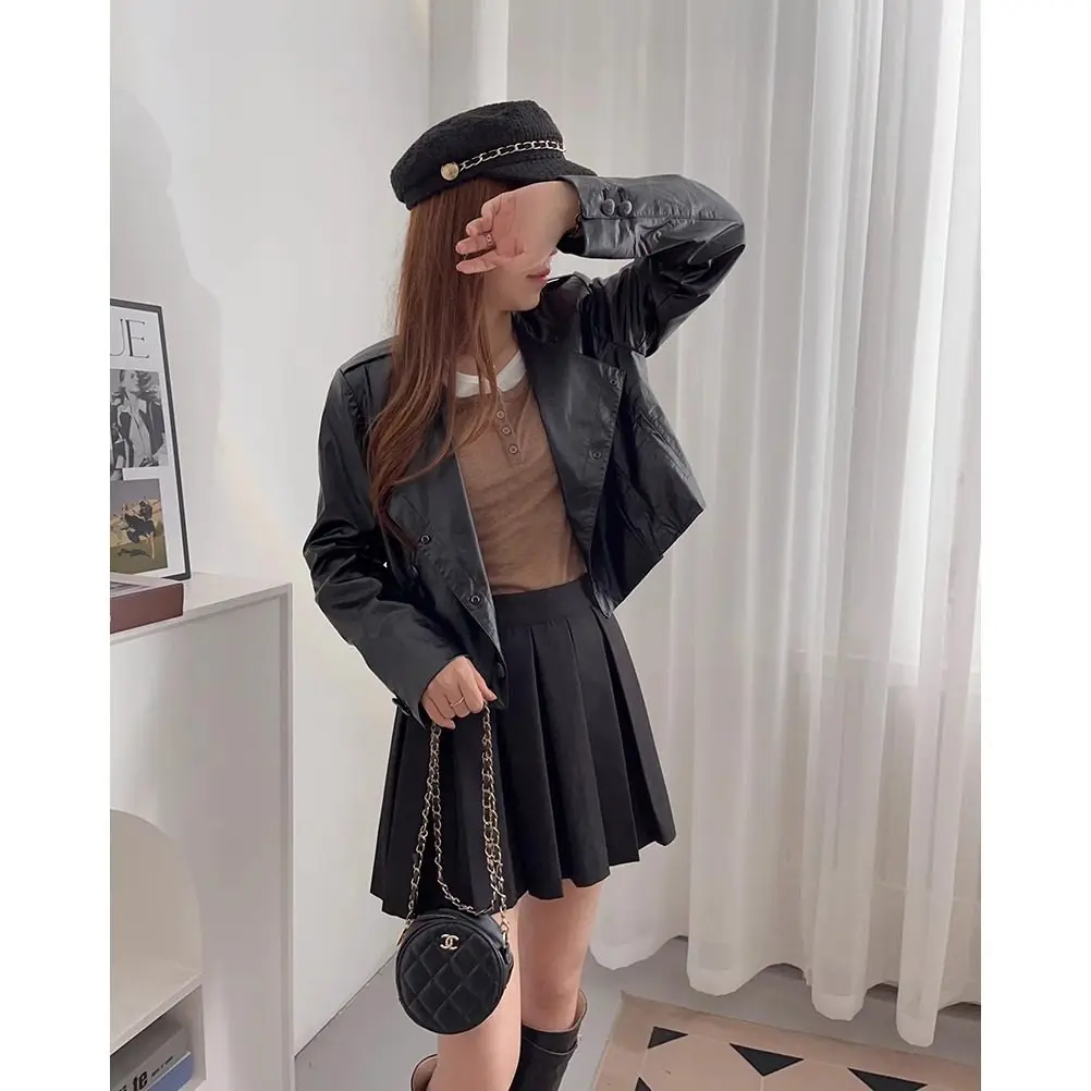 Cappotto Jaet ort in morbida pelle PU ecologico Cappotto da donna a doppia fila con bottoni in puro colore per pendolari Sle Capispalla primaverile