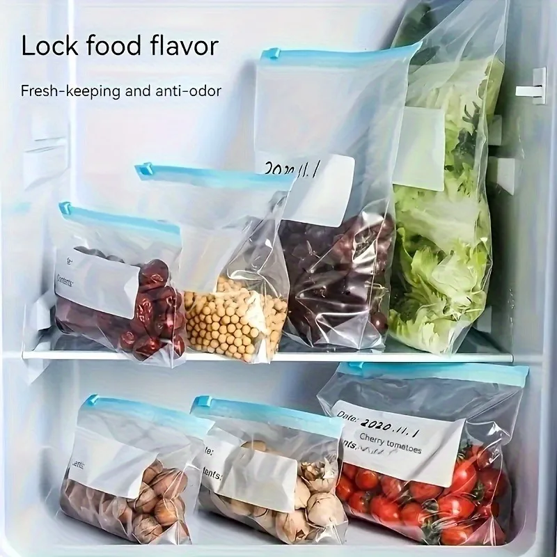 45Pcs Reusable Refrigerator Food Storage Bags 3 Sizes Zipper Pouches for Fruit Grain Vegetable Meat Kitchen Storage