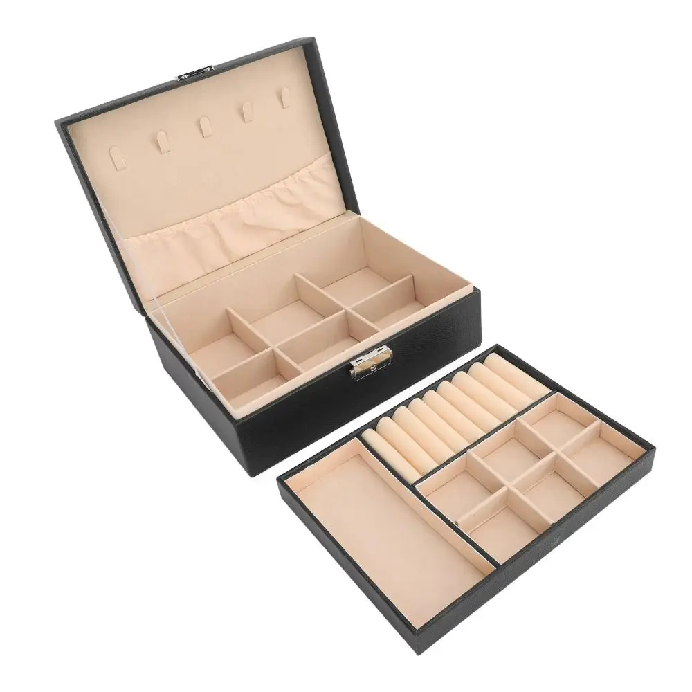 

Jewelry Display Double Layer Jewelry Box Ornaments Case Storage Earring Holder Displays Box PU Leather Double Storage