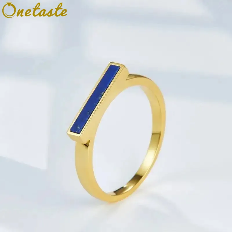 

925 Silver Gold Plated Natural Lapis Lazuli Bar Womens Stacking Ring Personalized Minimalism Trendy Simple Thin Band Ring Gift