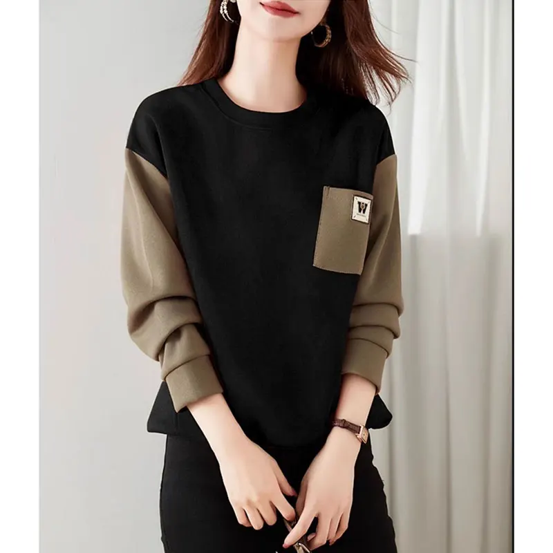 

Women's Autumn Fashion Loose Simplicity O-neck Long Sleeve T-Shirt Women Clothes Casual Vintage All-match Temperament Tops