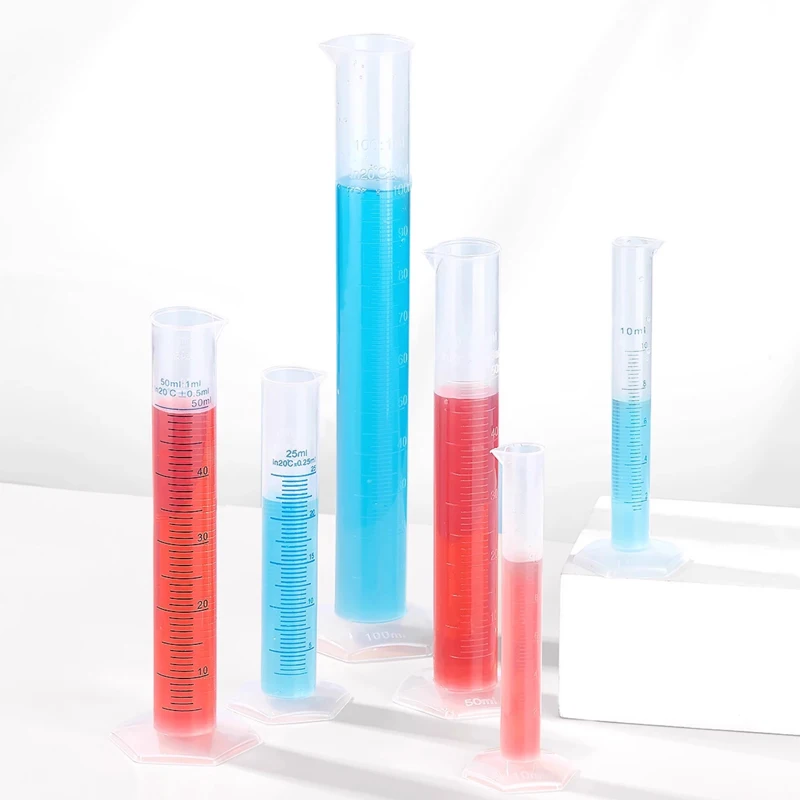 Measuring Cylinder, Transparent Graduated Test Tube Plastic Lab Cylinder Flask with 2-Sided Marking,  5/10/25/100/250/500/1000ml