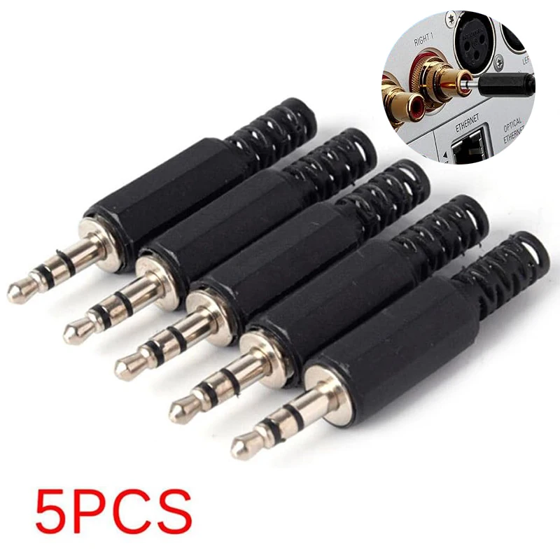 5Pcs 3.5mm Headphone Connector Black Plastic Housing Audio Jack Plug