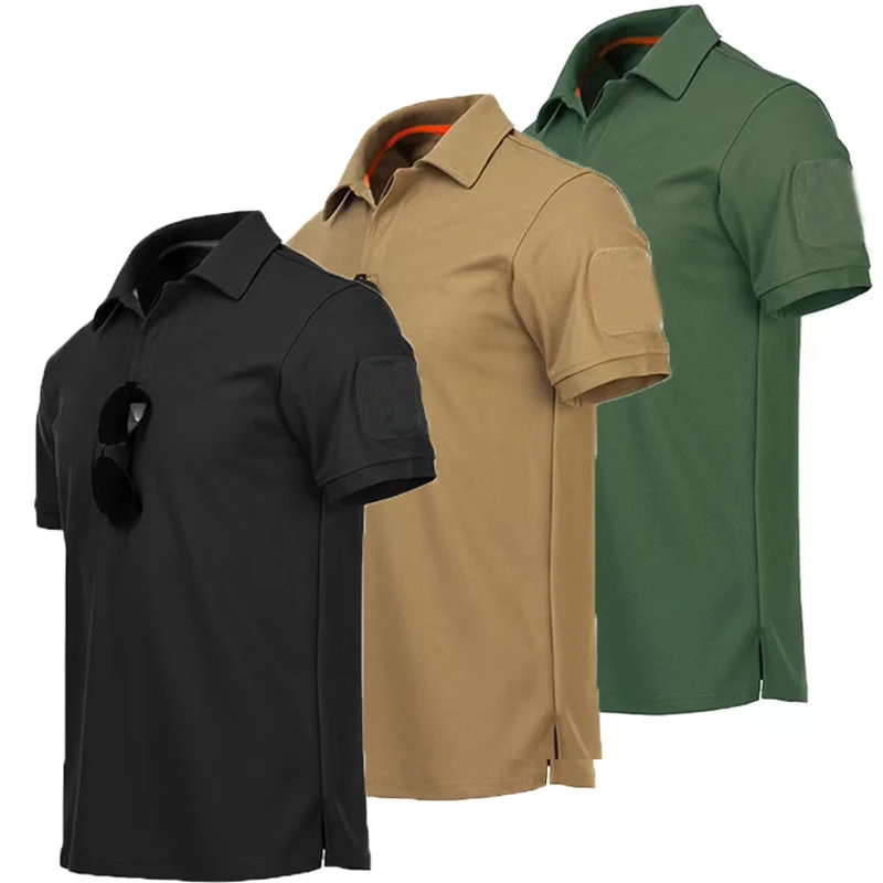 Polo bordado de secado rápido para hombre, ropa transpirable de talla grande, camisetas tácticas elásticas lisas con vuelta, Verano