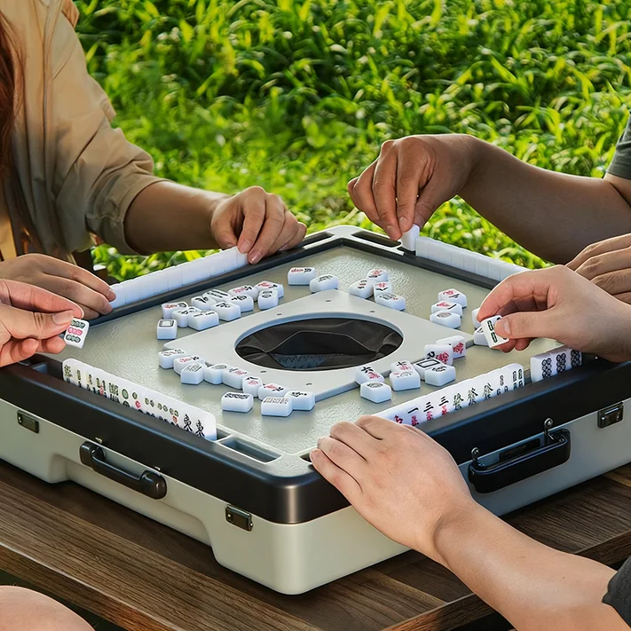 

Outdoor Camping Traveling Home Fun No Shuffling Required Plastic Mini Portable Mahjong Table with 144pcs 24MM Melamine Tiles