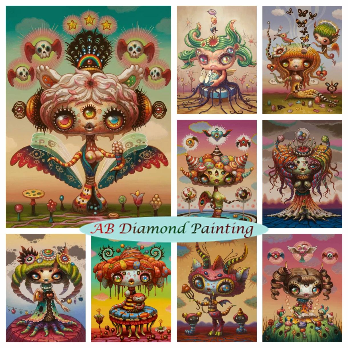 

Psychedelic Art Diy AB Diamond Painting Cute Cartoon Lady Snail Cross Stitch Kits Mosaic Embroidery Pop Art Wall Decor Kids Gift