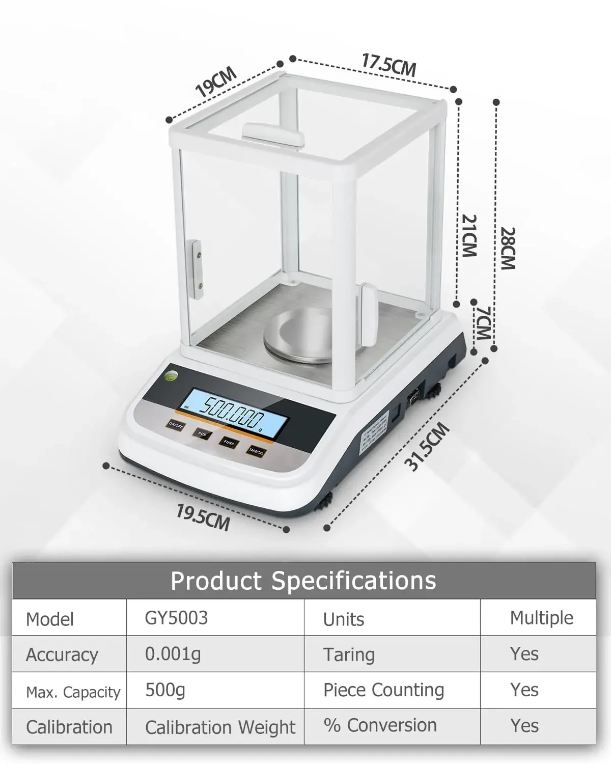 500g Analytical Lab Balance with 0.001g Ultra-Precision, Digital Scale Ideal for Laboratories, Research