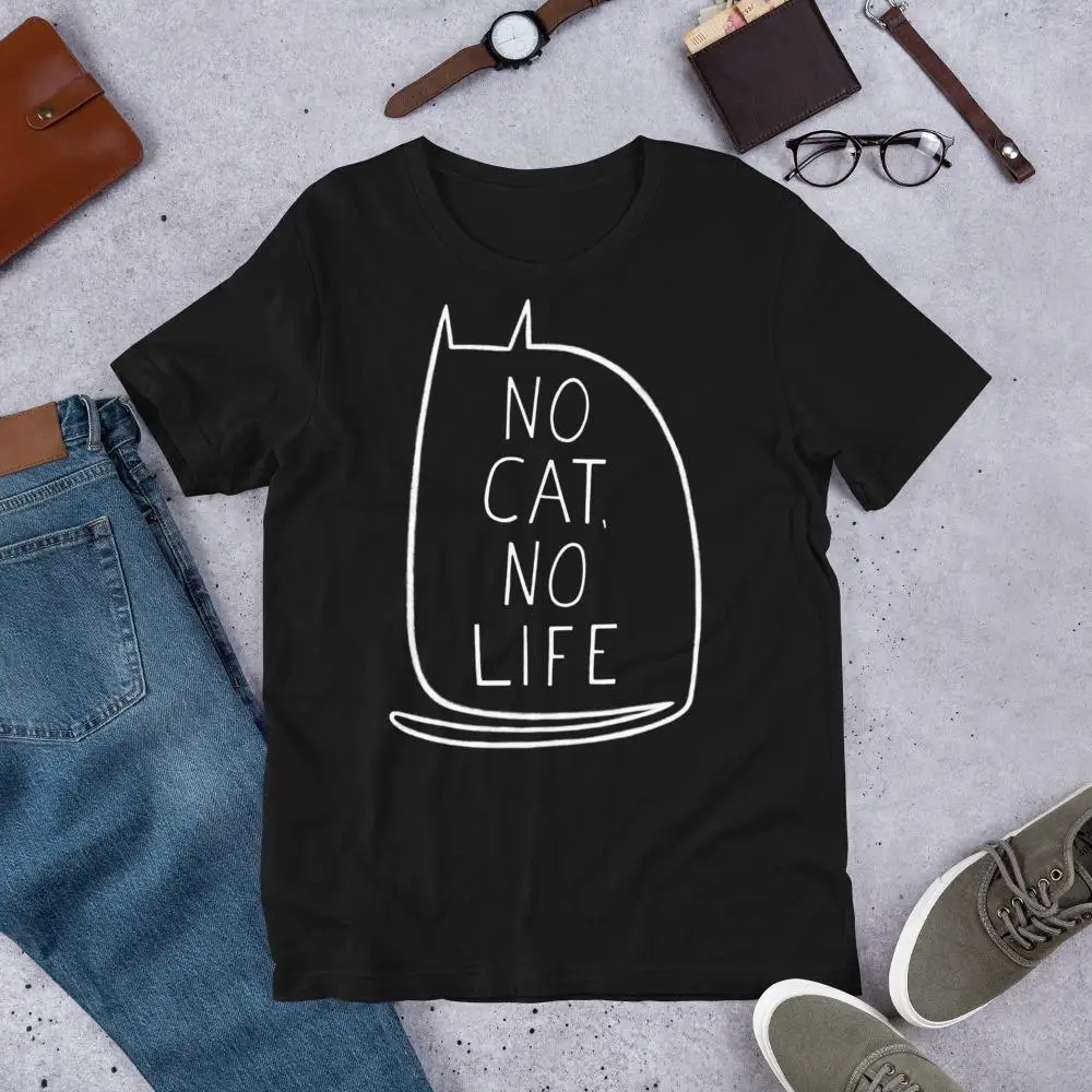 STRAIGHT CUT T-SHIRT No Cat No Life Kawaii Kitty Graphic Tee Gothic Birthday Gift Cute Weird Gothic Quirky Whimsical Folk Art