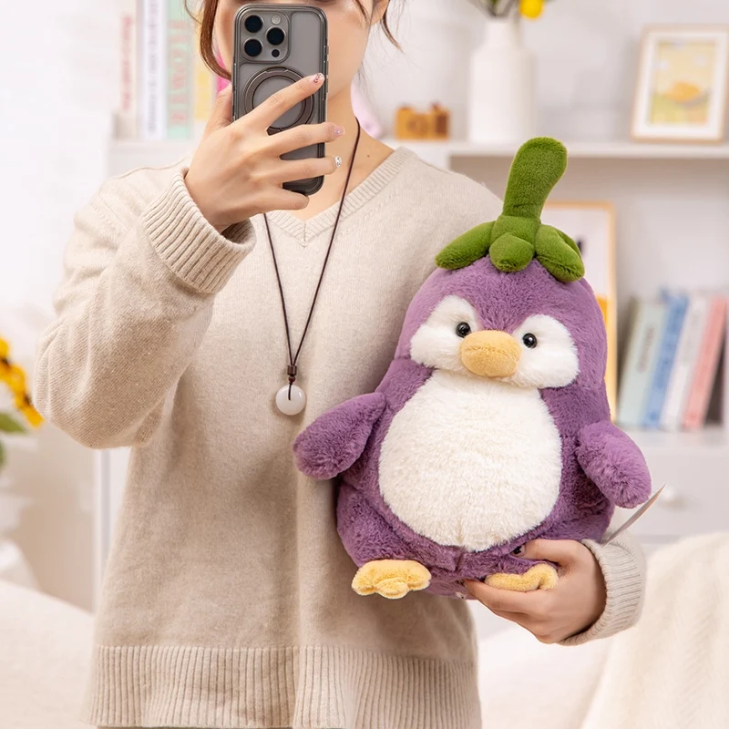 Criativo berinjela pinguim brinquedos de pelúcia dos desenhos animados animais de pelúcia planta pinguins babys apaziguar boneca para meninas presente aniversário decoração casa