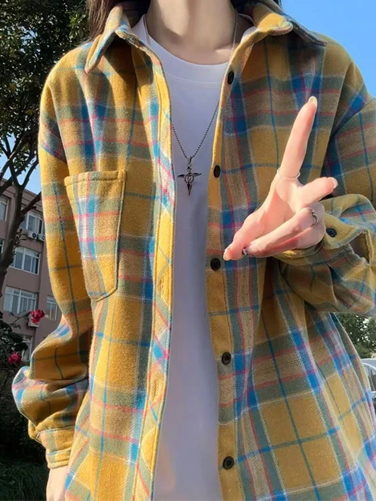 

Retro American Plaid Fce Lined Men's irt Long Sve Layering Outerwear Spring Autumn Casual Comfortable Breathable