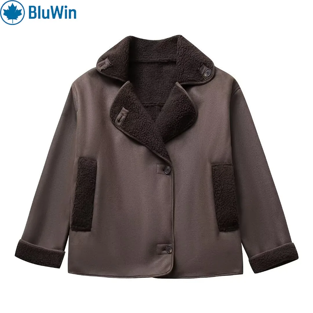 

URBANCHIC&ZAF 3Colors Classic Aviator Jacket Women Faux Shearling Lined Winter Coat Thick Warm Bomber Moto Outerwear