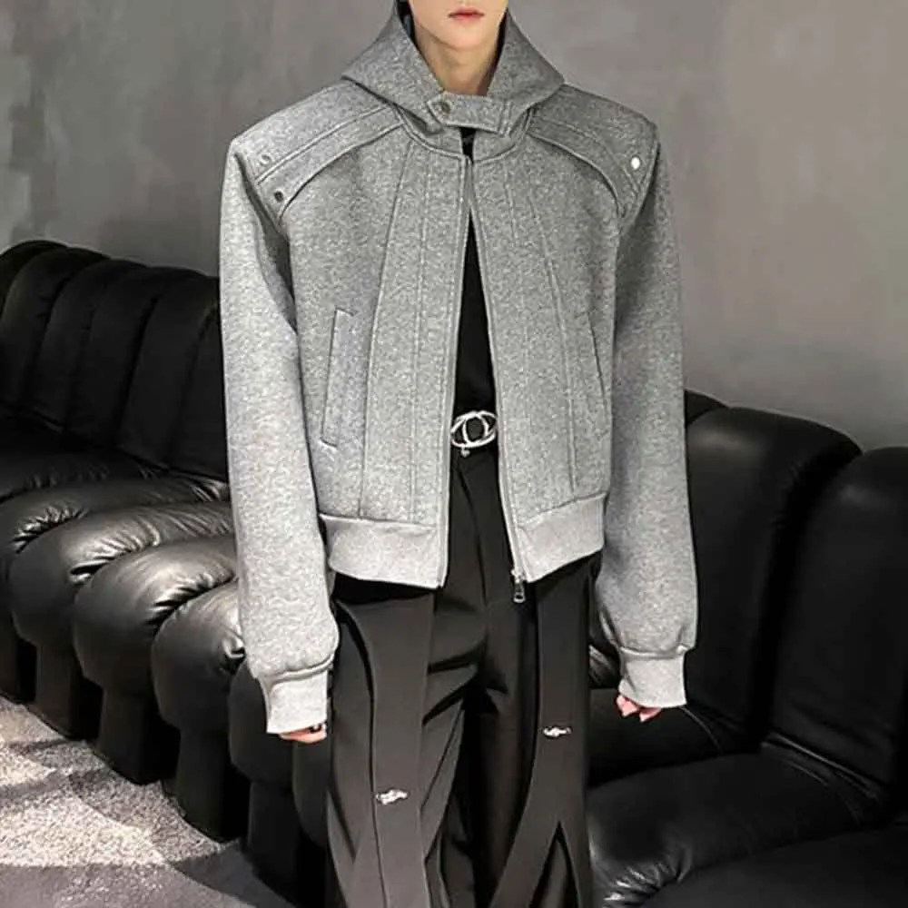 Mens Deconstructed Hoodie Plain Padded Shoulder Jacket Streetwear Fashion Casual Outdoor Campus Sweatshirt Men'S Clothing 2025