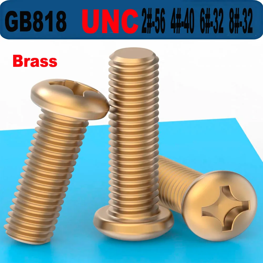 10Pcs/Lot DIN7985 GB818 Brass Phillips Pan Head Screws UNC 2#-56 4#-40 6#-32 8#-32 Copper Precision Fasteners