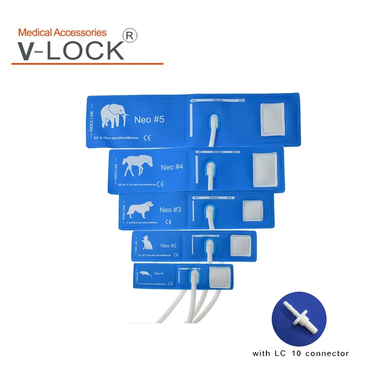 Reusable NIBP Cuff，veterinary-1-5size options，Blue Col TPU，single tube Free connector gift LC-10