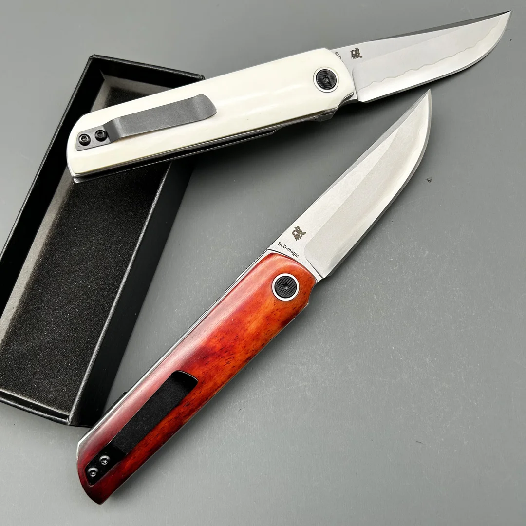 SKD-11 Pocket handmade Folding Knife Beef Bone Handle High Hardness Camping Outdoor Survival Hunting EDC Tool Knife
