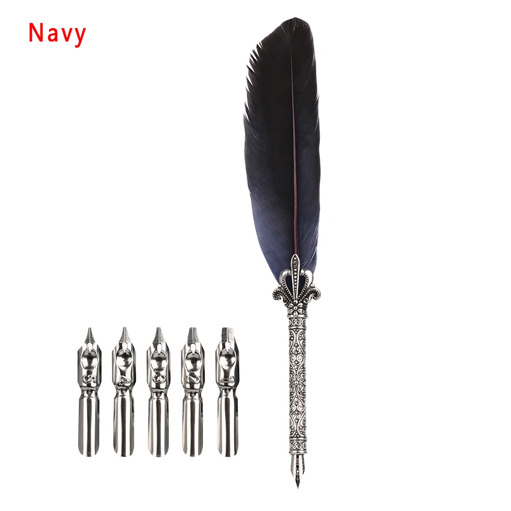 New Signature European Gift Box Scuba Dive Writing English Calligraphy Feather Pen Vintage Quill