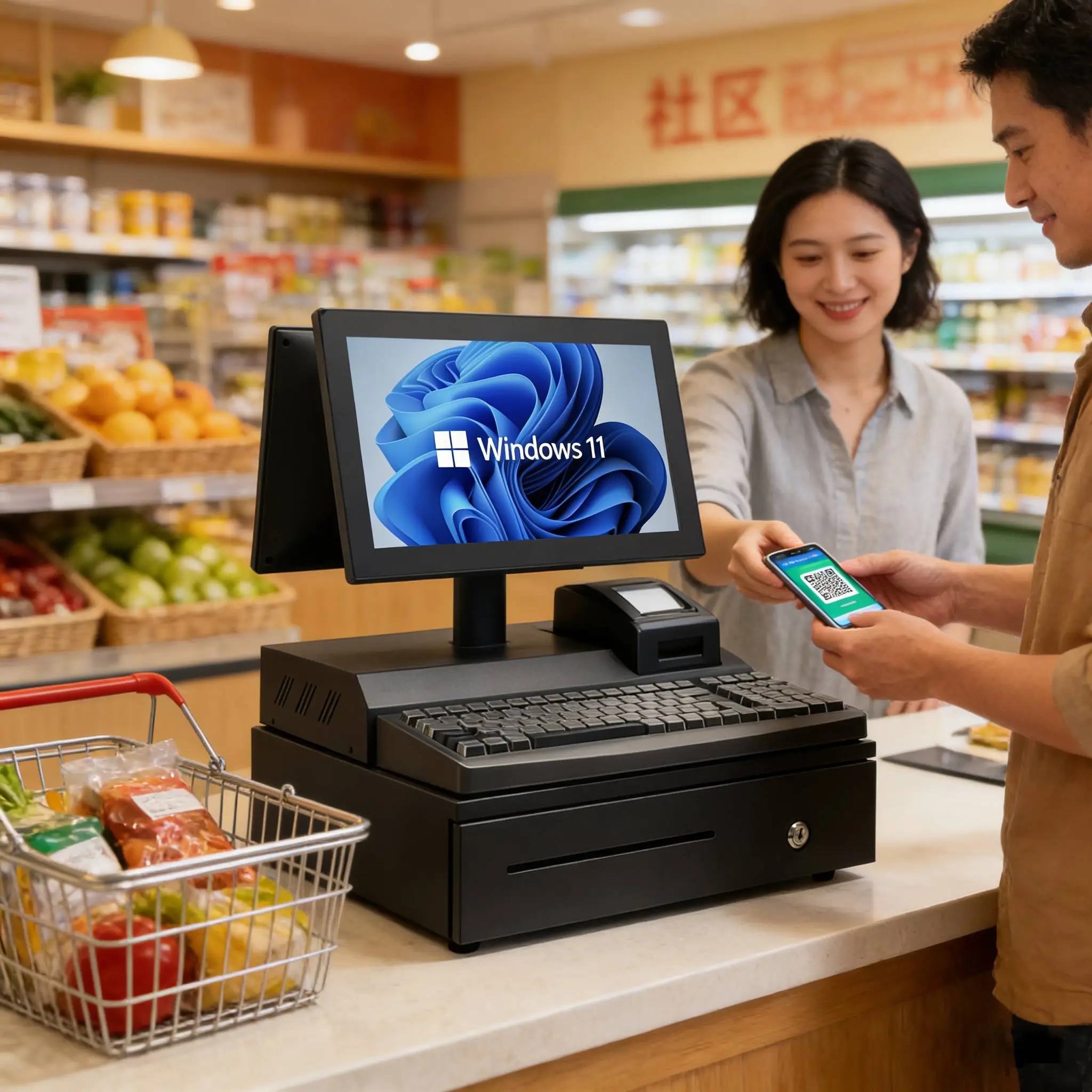 All-in-One Cash Register Machine with Built-in Ticket Printer Cash Drawer Keyboard and POS System for