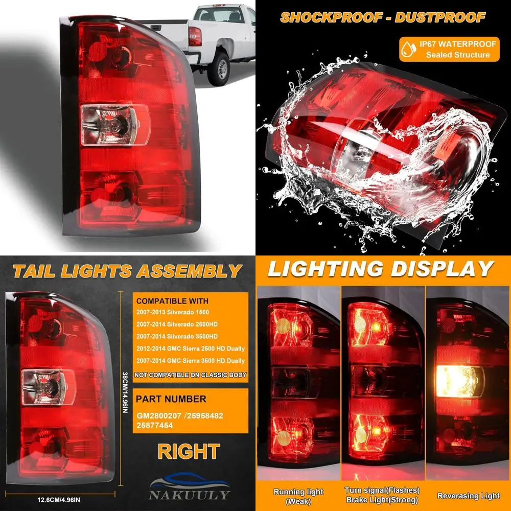 

2007-2013 Chevy Silverado 1500/2500HD/3500HD GMC Sierra 2500HD/3500HD Right Passenger Side Tail Light with Bulb and Harness