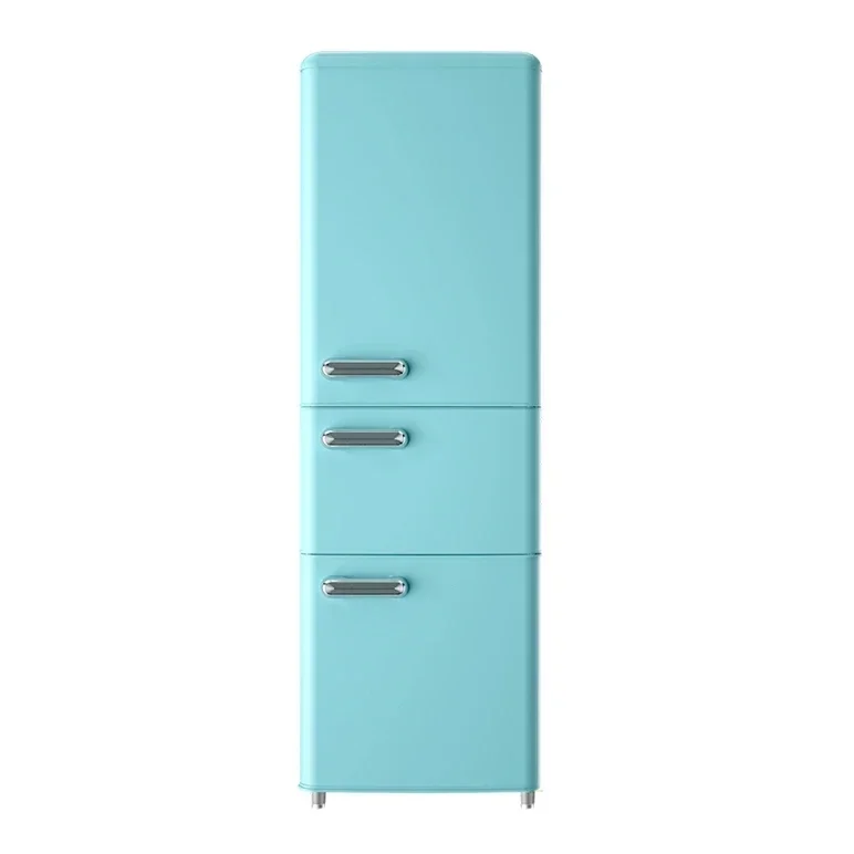 212L Retro Fridge Three-door Refrigerator Red Blue Yellow White Color Bottom Freezer Factory Price OEM Home Refrigerator