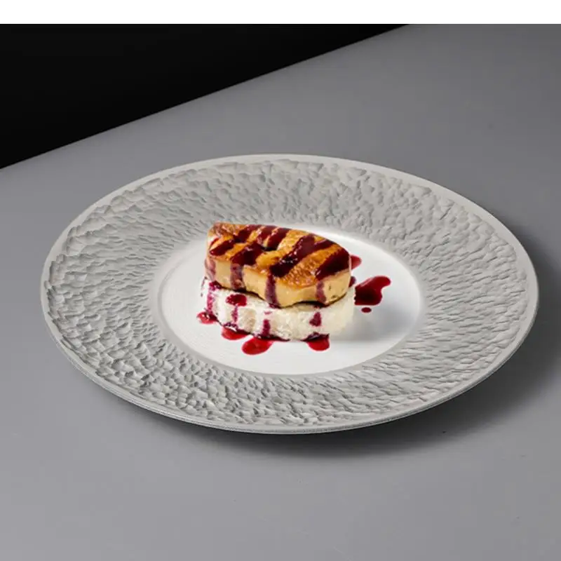 Relief Textured Ceramic Wide Plate Restaurant Steak Dessert Sushi Dish Molecular Cuisine Specialty Tableware