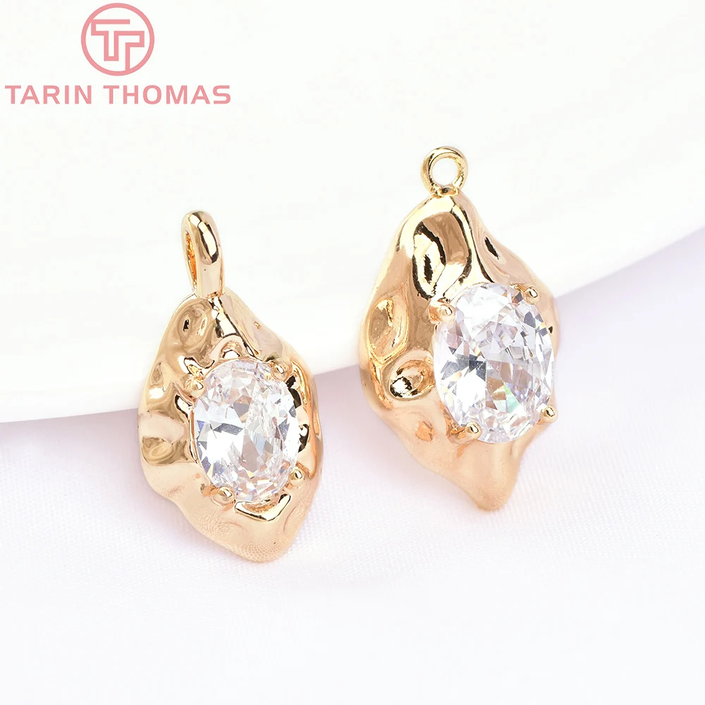 

(4933) 4PCS 10.5x16MM 24K Gold Color Plated Brass with Zircon Irregular Shape Pendants High Quality DIY Jewelry Making Findings